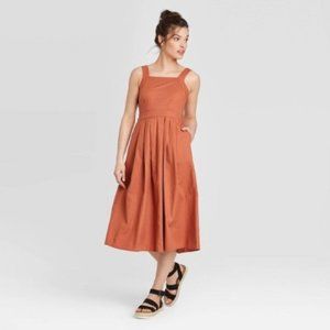 Universal Thread Orange Square Neck Midi Dress